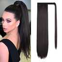 SEIKEA 24" Ponytail Extension Clip in Long Straight Wrap Around Pony Tail Natural Soft Synthetic Hairpiece Hair Extensions for Women Color Black
