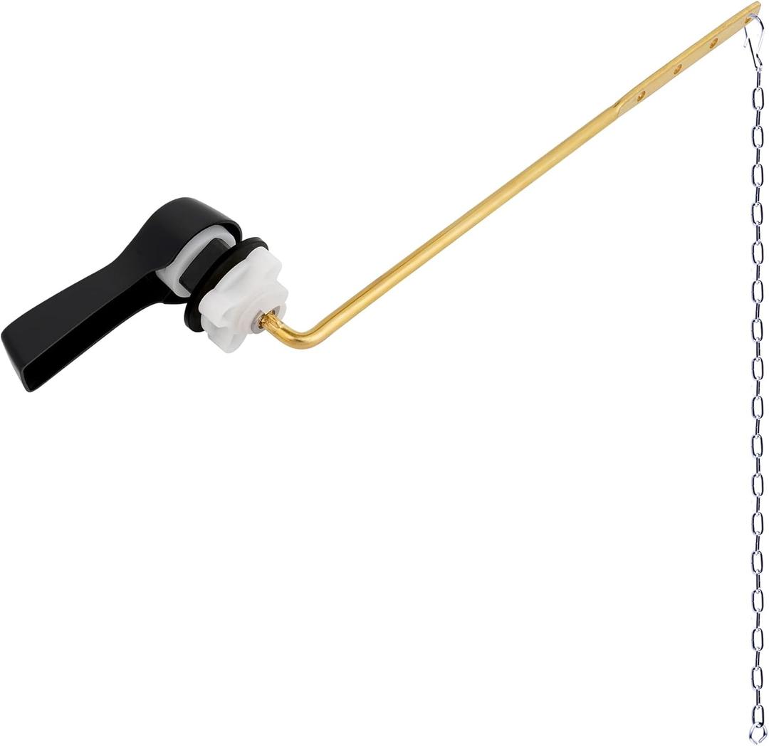 Hibbent Universal Metal Front Mount Toilet Handle Replacement Kit, Brass Toilet Flush Tank Lever with Stainless Steel Flapper Chains for Most Toilets, Matte Black Finish