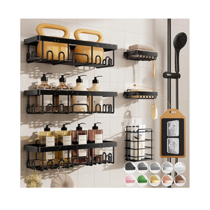 Veken Shower Caddy 6-Pack, Advanced Rustproof Design, No Drilling Adhesive Shelves, Rack with Soap Holder, Large Capacity Bathroom Organizers and Storage, Wall-Mounted Kitchen & Home Decor