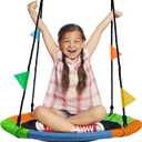 Sorbus 24" Saucer Tree Swing for Kids- 220lbs Outdoor Swing Fun- Tree Glider Therapy Swing-Durable Multi-Strand Adjustable Ropes Swing Seat- Trampoline Net Swing for Indoor/Outdoor, Accessory Included