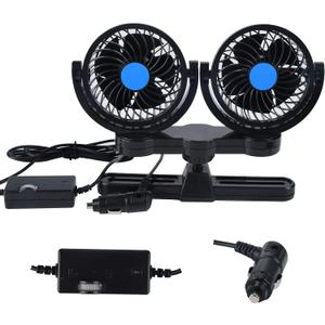 Car Fans, 12V Car Cooling Fan with 360° Rotatable Dual Head Stepless Speed Regulation Rear Seat Air Fan for Truck Sedan SUV RV Van Boat
