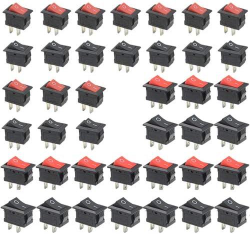 WMYCONGCONG 40 Pcs SPST 2 Position On/Off 2 Pin Mini Boat Rocker Switch AC 3A/250V 6A/250V 10A/125V (2 Kinds)