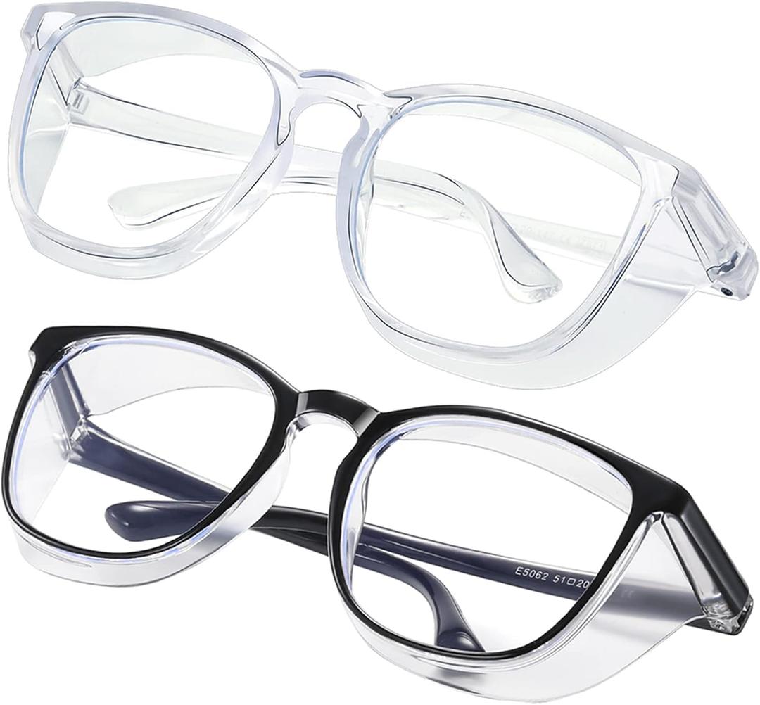 Safety glasses Goggles Nurses Protective Eyewear - Anti Fog Square Frame Stylish Clear Glasses for Women Men (B3-clear Black)