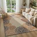 LIVEBOX Modern Easy Jute 5x7 Outdoor Rug, Washable Area Rugs for Living Room Patio Floral Indoor Outdoor Rug, Boho Farmhouse Non Slip Carpet for Backyard Foyer Dining Room(Beige, 5'x7')