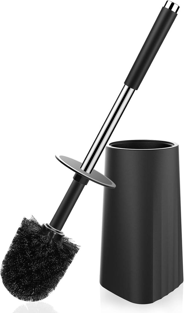 SetSail Toilet Brush, Compact Size Toilet Bowl Brush and Holder Toilet Brushes for Bathroom with Stainless Steel Handle Toilet Cleaner Brush with Durable Scrubbing Bristles, Splash-Proof (1 pack, Black)