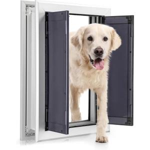 Aluminum Pet Door with Panels,Durable Dog Door with Automatic Closing Magnetic Flaps, Slide-in Panel & 4 Security Locks, Ideal for Interior and Exterior Doors, Screen and Wall, Medium, Sliver