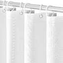 White Thick Fabric Shower Curtain, 3D Embossed Woven Rustic Heavy Duty Cloth Shower Curtain Set, Water Repellent Weighted 230GSM Hotel Quality Machine Washable Bath Curtains with Hooks 72x72