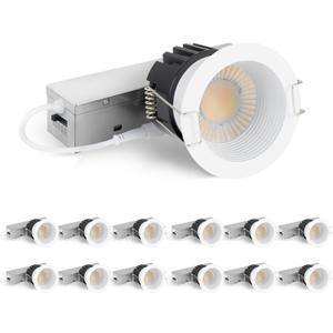 Adetu 2 Inch 5CCT Anti-Glare LED Downlight with Junction Box, 2700K/3000K/4000K/5000K Selectable, CRI90+, 8W COB, 840LM, IP65 Waterproof, Dimmable-ETL and Energy Star Certified (White,12 Pack)