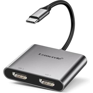 Lemorele USB C to Dual HDMI Adapter, Dual Monitor Adapter Converter Supports 4K@60Hz and Dual 4K@30Hz, for MacBook HP Dell Surface Thinkpad Type C Laptops, [macOS only Support SST Mode]