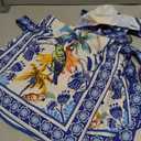 SweatyRocks Women's Tie Backless Tropical Print Halter Top and Shorts 2 Piece Vacation Outfits Blue Medium