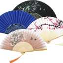Zonon 4 Pack Handheld Floral Folding Fans Hand Held Silk Bamboo Fans with Tassel Women Hollowed Hand Foldable Fan with Fabric Sleeve for Dancing Wedding Decoration Gifts(Vintage)