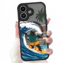 Ovcuqul Magnetic Case for iPhone 17, Compatible with MagSafe, Cute Surfing Bear Sunset Pattern for Women Girls,Translucent Matte Hard Back, Anti-Scratch Full Camera Protection Case