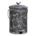 Farmhouse Garbage Can with Lid Indoor Outdoor Trash Can with Embossed Bird and Flowers PatternMetal Retro Kitchen Trash Can with Lid for Kitchen Room and Garden Decor (Black)