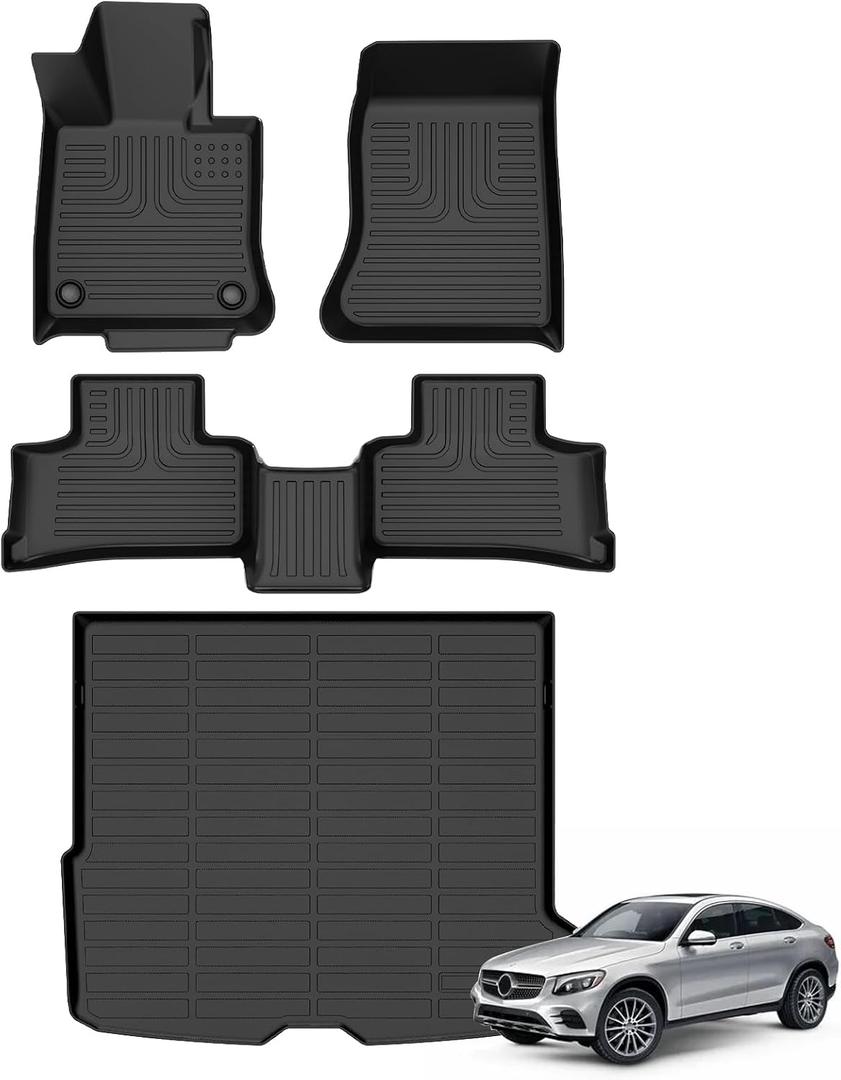 Floor Mats & Cargo Liner for 2023 2024 2025 2026 Mercedes Benz GLCGLC 300GLC 350eGLC 43 AMG(Not for Coupe), All Weather Automotive TPE Set Anti-Slip Waterproof Floor Liners Accessories