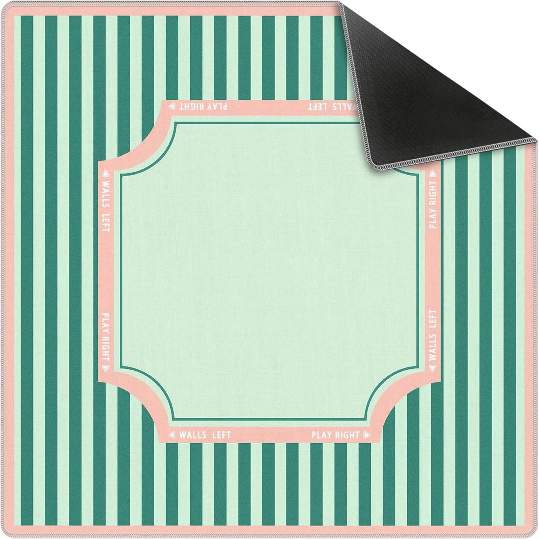 Green Stripe Mahjong Mat 31.5x31.5 Inch, Pink Stripes Decorative Frame Non-Slip and Noise Reduction Mah Jong Table Mat Cover Gifts for Mahjong Lovers Poker Board Games Dominoes