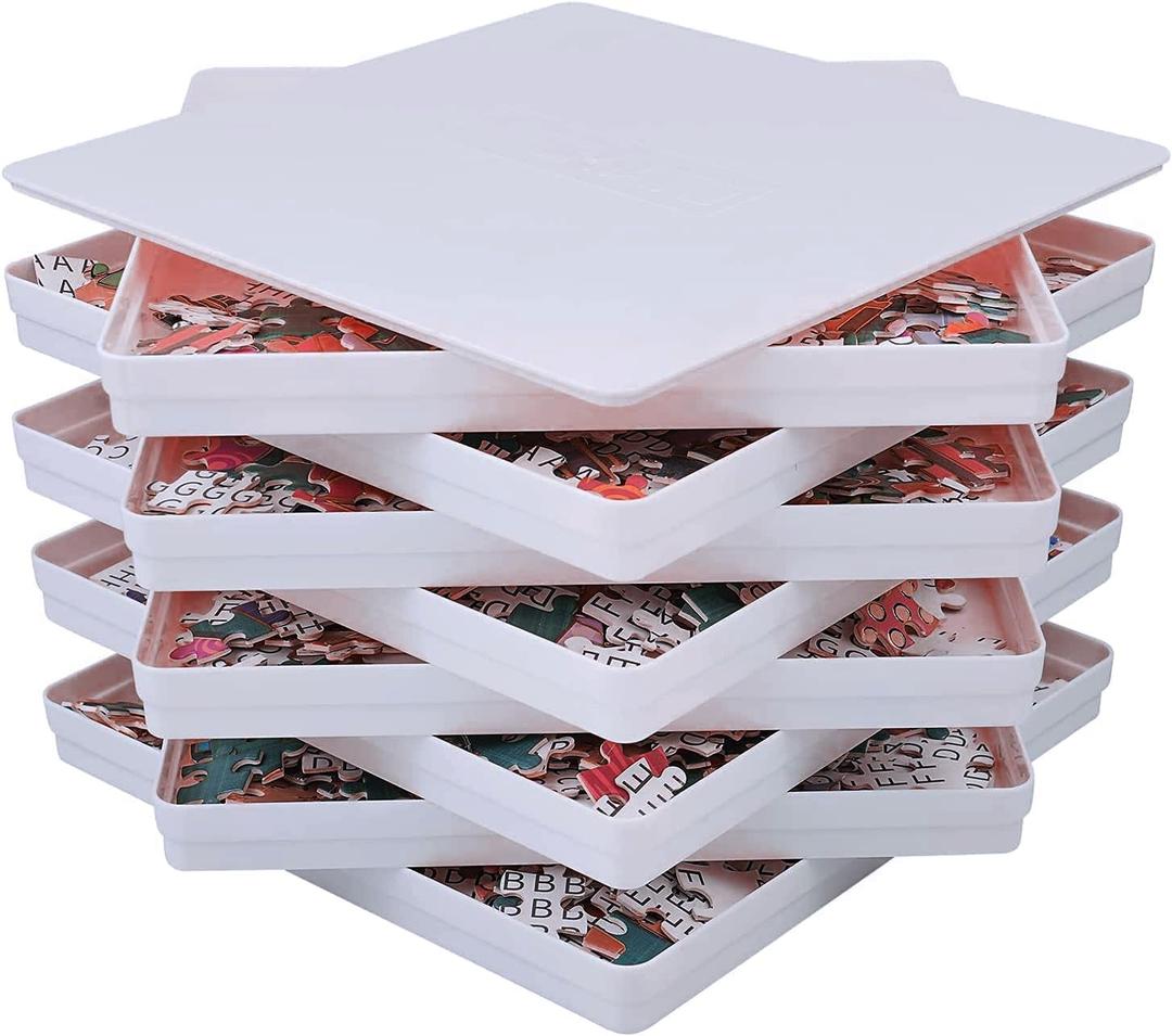 8 Sorting Trays with Lid 8x8 Premium Puzzle Trays for Lovers Up to 1000-1500 Pieces, Convenient Tool (White)