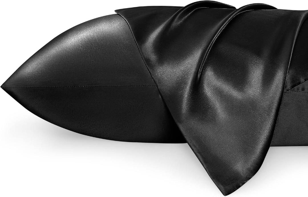 Bedsure Satin Pillowcase for Hair and Skin Queen - Black Silky Pillowcase 2 Pack with Envelope Closure, Similar to Silk Pillow Cases, Gifts for Women Men, 20x30 Inches
