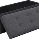 Ornavo Home Foldable Tufted Linen Large Storage Ottoman Bench Foot Rest Stool/Seat - 15" x 45" x 15" (Black)