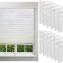 Kigley 12 Pack Filtering Temporary Blinds for Windows, 35 x 71 Inch Cordless Pleated Light Filtering Fabric Shade Self Adhesive Pleated Window Shade with 24 Clips, Easy to Cut and Install (White)