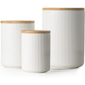 getstar Ceramic Canisters Set with Airtight Lids, Decorative Sugar Flour Container Set for Counter with Embossed Design, 20/40/80 oz Tea Coffee Sugar Jars Set Set of 3