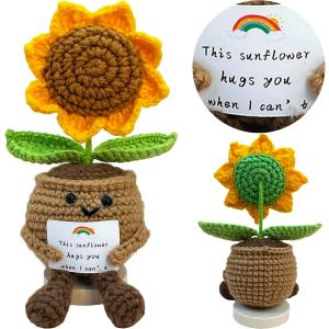 2 x Sunflower Doll Crochet with Card - Positive Appreciation Present for Teachers, Graduation, Mom, Inspirational Gift for Students, Kids,Women,Men, Coworker, Friend,Sister,Christmas, Birthday