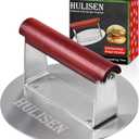 HULISEN 6.2" Stainless Steel Smashed Burger Press with Extra Wide Heat-Resistant Wood Handle, Burger Smasher for Flat Top Griddle, Grill, Skillet, Cast Iron Pan, Hamburger Cooking Accessories