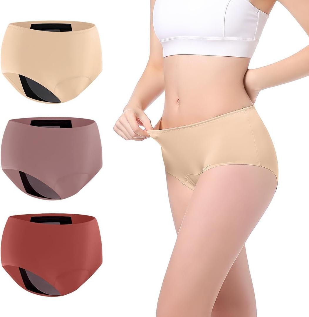 Carer Leak Proof Underwear for Women Washable Incontinence Underwear for Women 150ml High Absorbent Bladder Leak Panties for Incontinence Bladder Leakage Protective Panties 3 PCS, M (X-Large, Beige/Dusty Rose/Orange)