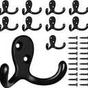 10 Pack Coat Hooks Wall Hooks for Hanging, Heavy Duty Double Prong Metal Hook Wall Mounted for Living Room, Bathroom, Kitchen, Bedroom for Coat, Bag, Scarf, Towel, Hat, Key, Cup (Black)