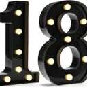 Pooqla Decorative Led Light Up Number Letters, Black Plastic Marquee Number Lights Sign for 18th Birthday Party Wedding Decor Battery Operated Black Decoration 18
