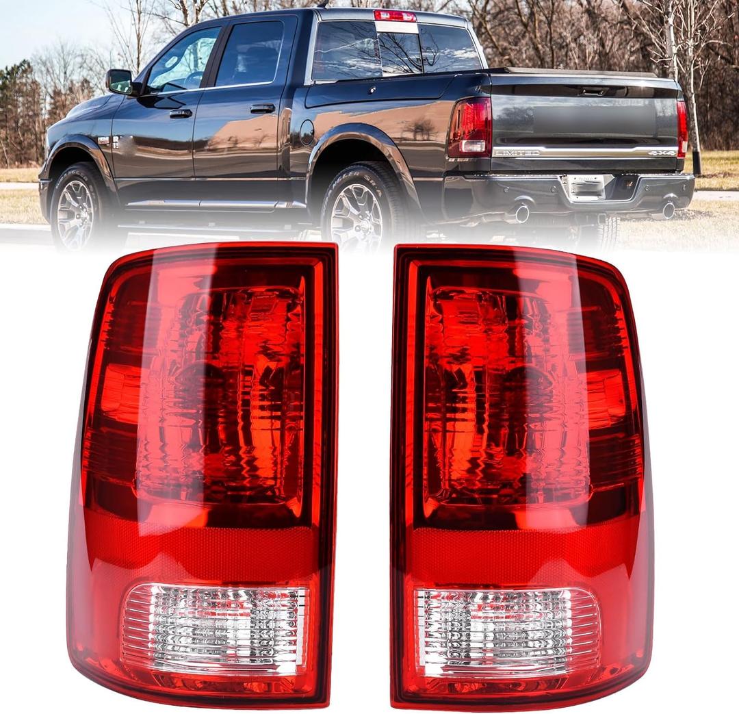 Tail Light Halogen Type Compatible With 2009-2018 Dodge Ram 1500 2500 3500 NON-LED Model Driver and Passenger Side Taillight Rear Lamp Assembly with Bulbs # 55277415AD 55277414AE