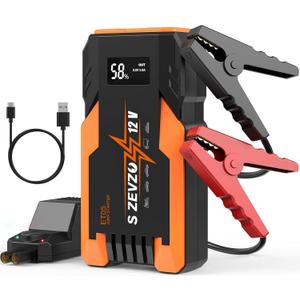 S ZEVZO ET05 Jump Starter 3000A Portable Car Jump Starter Battery Pack (7.2L Gas/ 5.5L Diesel), 51.8Wh 12V Jump Box with USB Ports, LCD Display and 3 Modes Flashlight (Black/Orange)