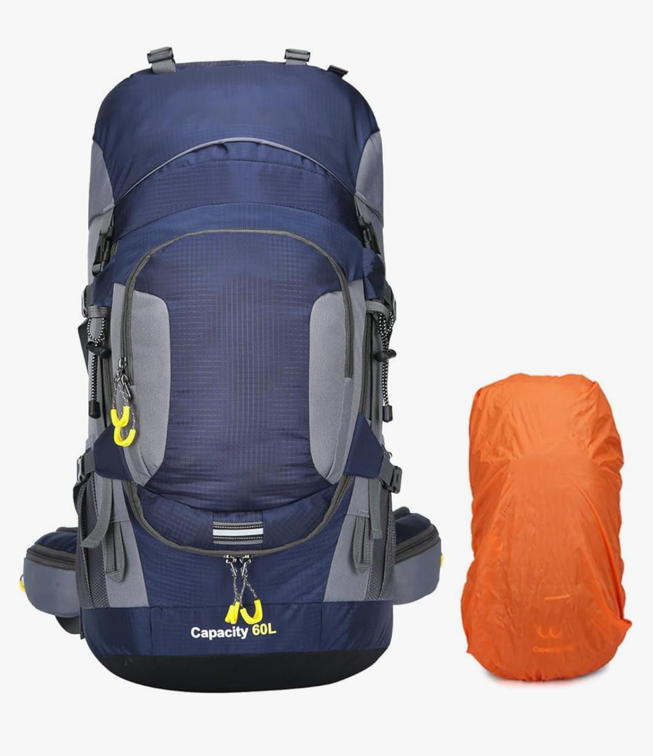 60L Waterproof Hiking and Camping Backpack for Men - Durable, Lightweight Large Hiking Backpack with Rain Cover, Multi Compartments, and Adjustable Straps, Blue