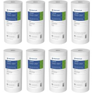 Pentair Pentek DGD-2501 Big Blue Water Filter, 10-Inch Whole House Sediment Filter Cartridge Replacement, Dual-Gradient Density Spun Polypropylene, 10" x 4.5", 1 Micron, Pack of 8