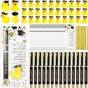 30 Sets Graduation Gifts Bulk Class of 2025 Gel Ink Pen Mini Card Cap Yellow Resin Duck Graduation Party Decorations Favors for Student(Black)