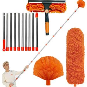 20+ Feet High Reach Dusting Kit with 3-14 ft Extension Pole //2 in 1 Window Cleaning Kit // High Ceiling Duster // Cobweb Microfiber Duster // Outdoor & Indoor Extendable Duster Cleaning Kit