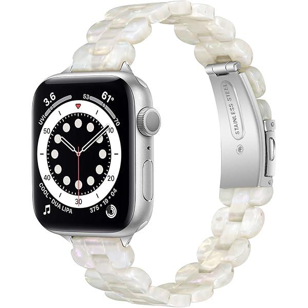 BAIHUIAM Bands Compatible with Apple Watch Band 42mm 41mm 40mm 38mm Women Slim Resin Band Bracelet Thin Lightweight Replacement Wristband for Watch Series 10 9 8 7/Series SE/6 5 4 3, Pearl White