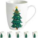 Christmas Mugs - Set of 6, 13 oz Bone China Dishwasher & Microwave Safe Holiday Tree Coffee Cups, Xmas Novelty Funny Gift for Women, Men,Family