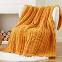Battilo Mustard Yellow Throw Blanket for Couch, Chunky Knit Throw Blanket, 50"x60", Gold Fall Throw, Super Soft Cozy Warm Chenille Knit Blankets for Bed, Sofa, Living Room