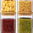 42oz & 27oz - 4 Pack Square Glass Jars with Bamboo Lids, Glass Food Storage Containers with Airtight Lids for Kitchen, Air Tight Pantry Storage Containers for Cereal, Pasta, Rice, Sugar, Coffee, Spice