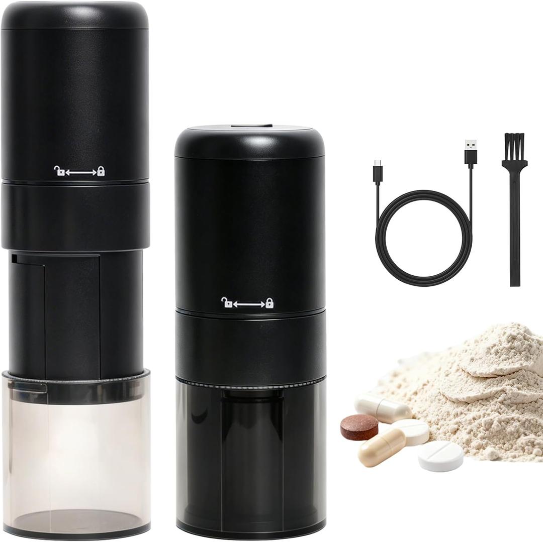 Cordless Electric Pill Crusher Grinder Pulverizer，Suitable for Children, the Elderly and Pets to Grind Pills，Multiple Small/Large Pills, Vitamins，Removable Grinding Cup for Easy Cleaning