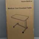 Vaunn Medical Pneumatic Adjustable Overbed Bedside Table with Wheels (Hospital and Home Use) (Black)