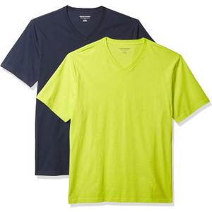 Amazon Essentials Men's 2-Pack Regular-Fit Short-Sleeve V-Neck T-Shirt, Lime/ Dark Navy, Medium
