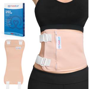 Castor Oil Wrap Stomach & Belly  Reusable Organic Cotton Wrap, Adjustable Straps  Supports Gut & Liver Detox with Heat/Ice Therapy Pocket - for Women & Men - XS-S