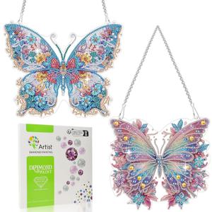 Scettar 2 Pcs Dimond Art Paintings Butterfly, Diamond Art Kits for Adults, DIY Crystal Gem Craft Painting Kit, Special Shape Diamond Art Suncatcher Hanging Ornament for Home and Garden Decor