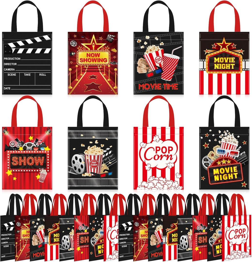 Photect 32 Pcs Movie Night Party Favor Bags Movie Theater Non Woven Treat Candy Goodie Gift Bags for Cinema Showing Baby Shower Birthday Party Decoration Supplies