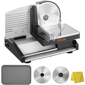 VEVOR Meat Slicer, 200W Electric Deli Food Meat Slicer with Two 7.5" Stainless Steel Removable Blade, 0-15mm Adjustable Thickness for Home Use, Child Lock Protection, Food Slicer for Meat Cheese Bread