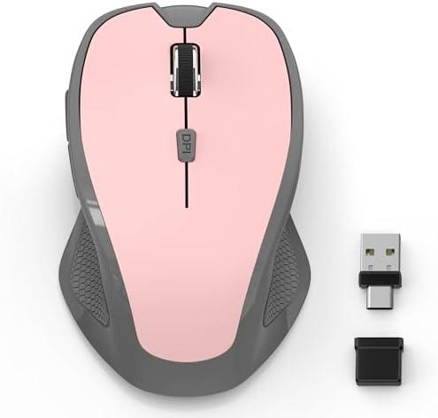 Azmall Wireless Bluetooth Mouse for MacBook, Laptop, iPad Air/Pro, Rechargeable Silent Optical Mouse with Jiggler, Dual Mode Bluetooth 5.2/3.0 & 2.4G USBA/USBC Type-C Receiver (Pink) (Missing Pieces)