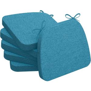 AAAAAcessories D-Shaped Chair Cushions, 2" Thick Dining Chair Pads with Ties and Removable, Machine-Washable Cover, 17" x 16", Set of 6, Teal