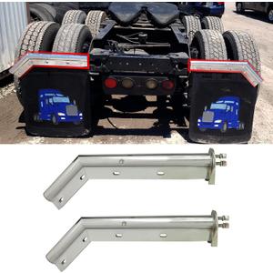 Chrome Angled Spring Loaded Mud Flap Hanger Bracket Set 1-1/8" Bolt Spacing 27.5" Length fit for Semi Trucks, 2PCS