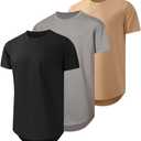 JMIERR Men's 3 Pack Cotton Hipster Hip Hop Longline Crewneck T-Shirt, Short Sleeve Gym Workout Athletic T Shirts for Men Pack,L, Black/Dark Grey/Khaki
